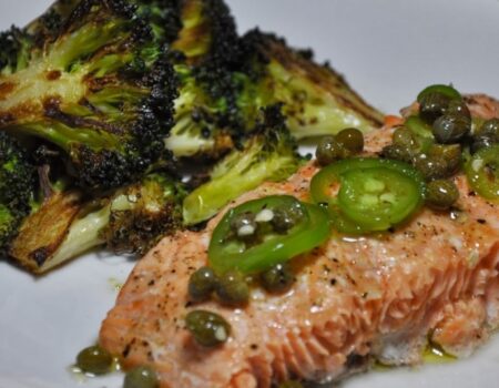 1629-roast-salmon-and-broccoli-with-chili-caper-vinaigrette